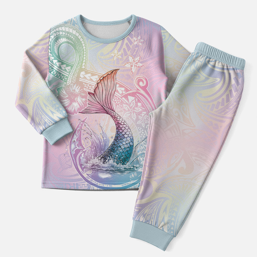 Hawaii Mermaid Sweet Pastel Christmas Pajama Set Polynesian Pattern Fish Hook
