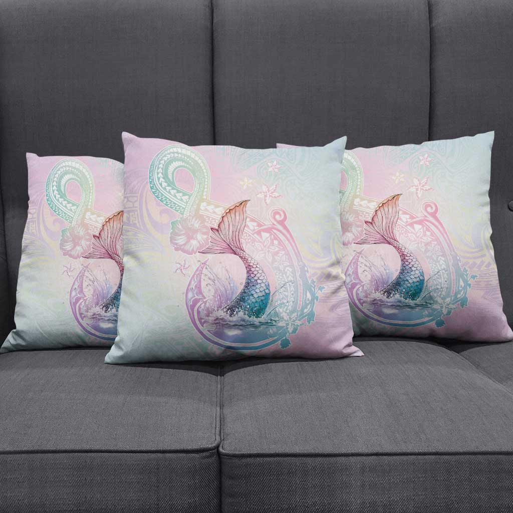 Hawaii Mermaid Sweet Pastel Pillow Cover Polynesian Pattern Fish Hook