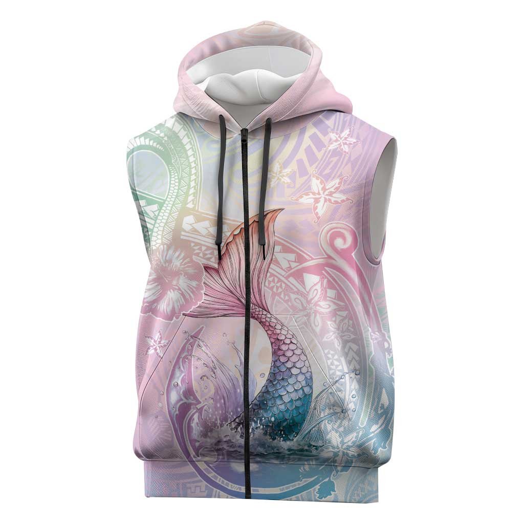 Hawaii Mermaid Sweet Pastel Sleeveless Zip Hoodie Polynesian Pattern Fish Hook