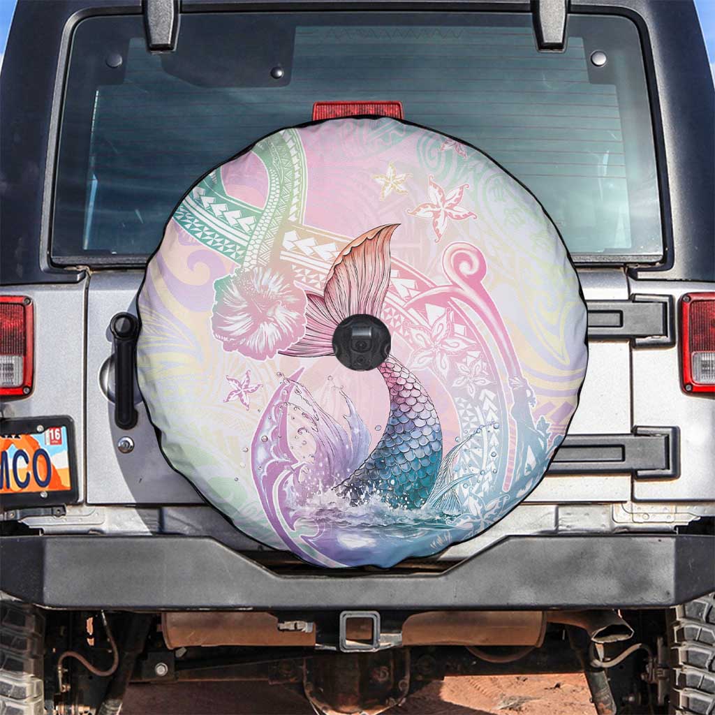 Hawaii Mermaid Sweet Pastel Spare Tire Cover Polynesian Pattern Fish Hook