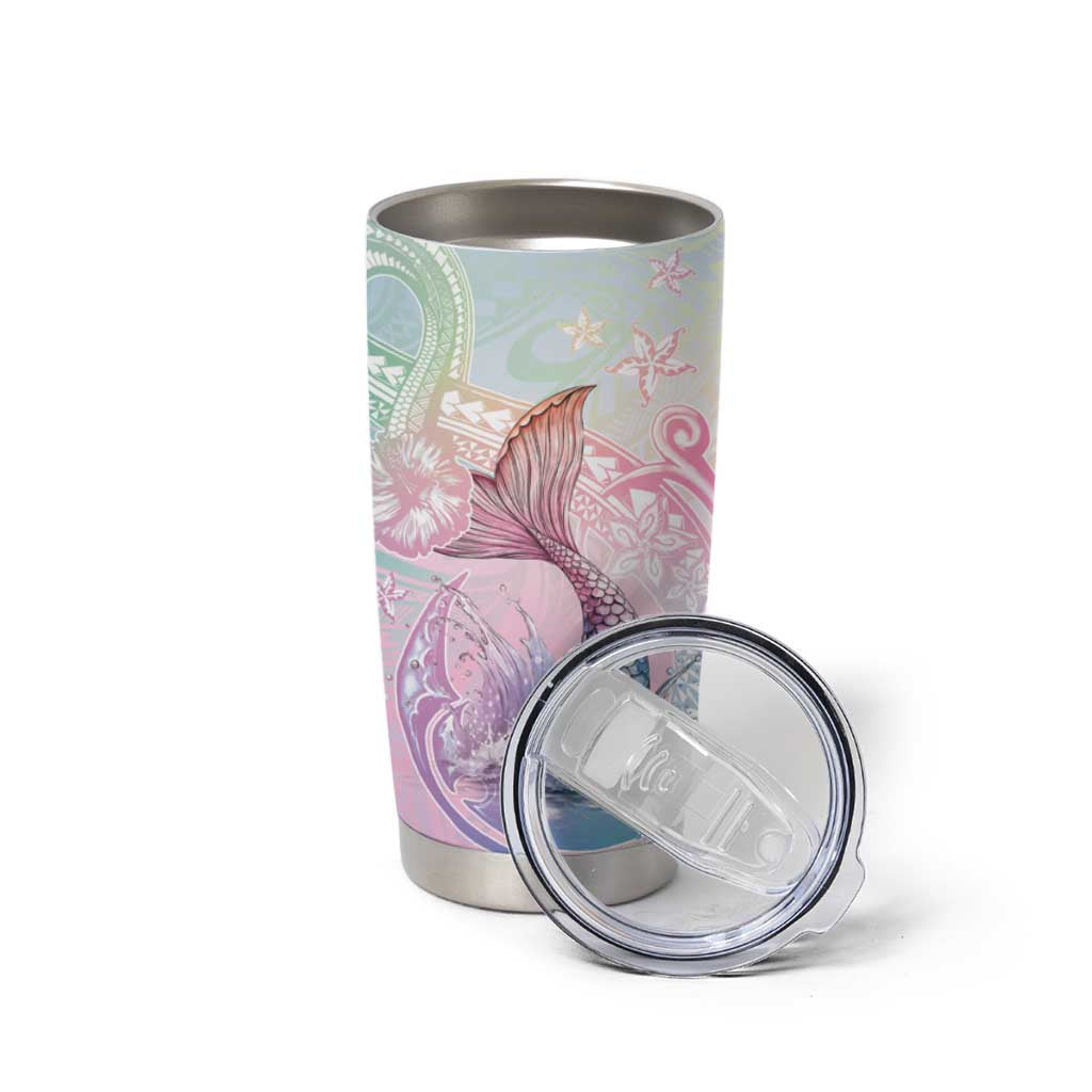 Hawaii Mermaid Sweet Pastel Tumbler Cup Polynesian Pattern Fish Hook