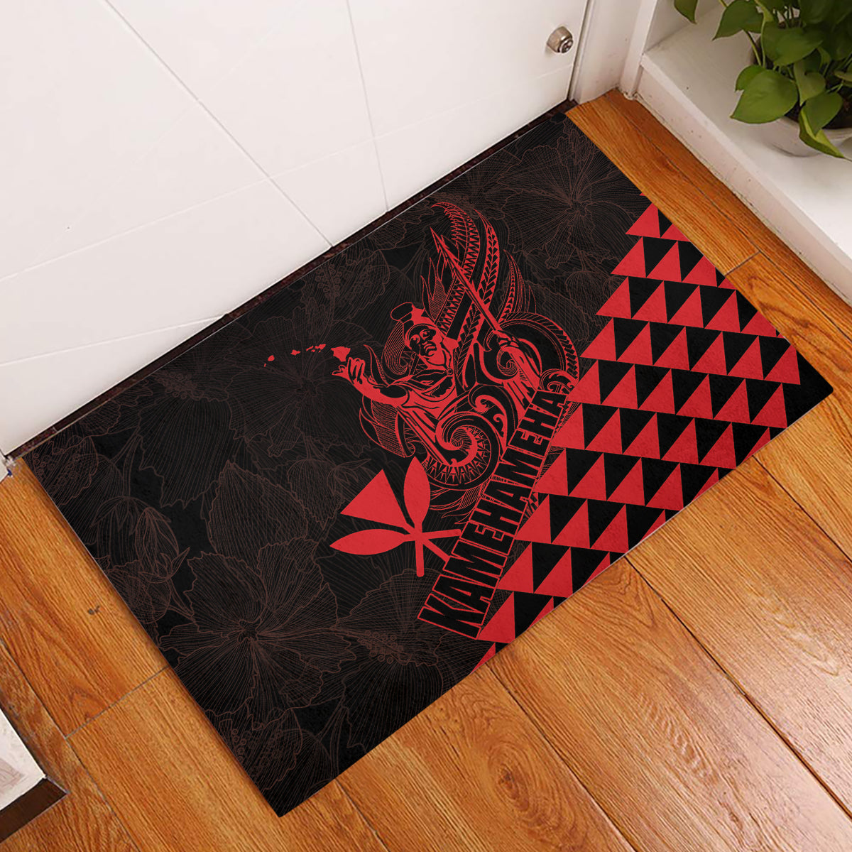 King Kamehameha Day Rubber Doormat Kakau Polynesian Pattern