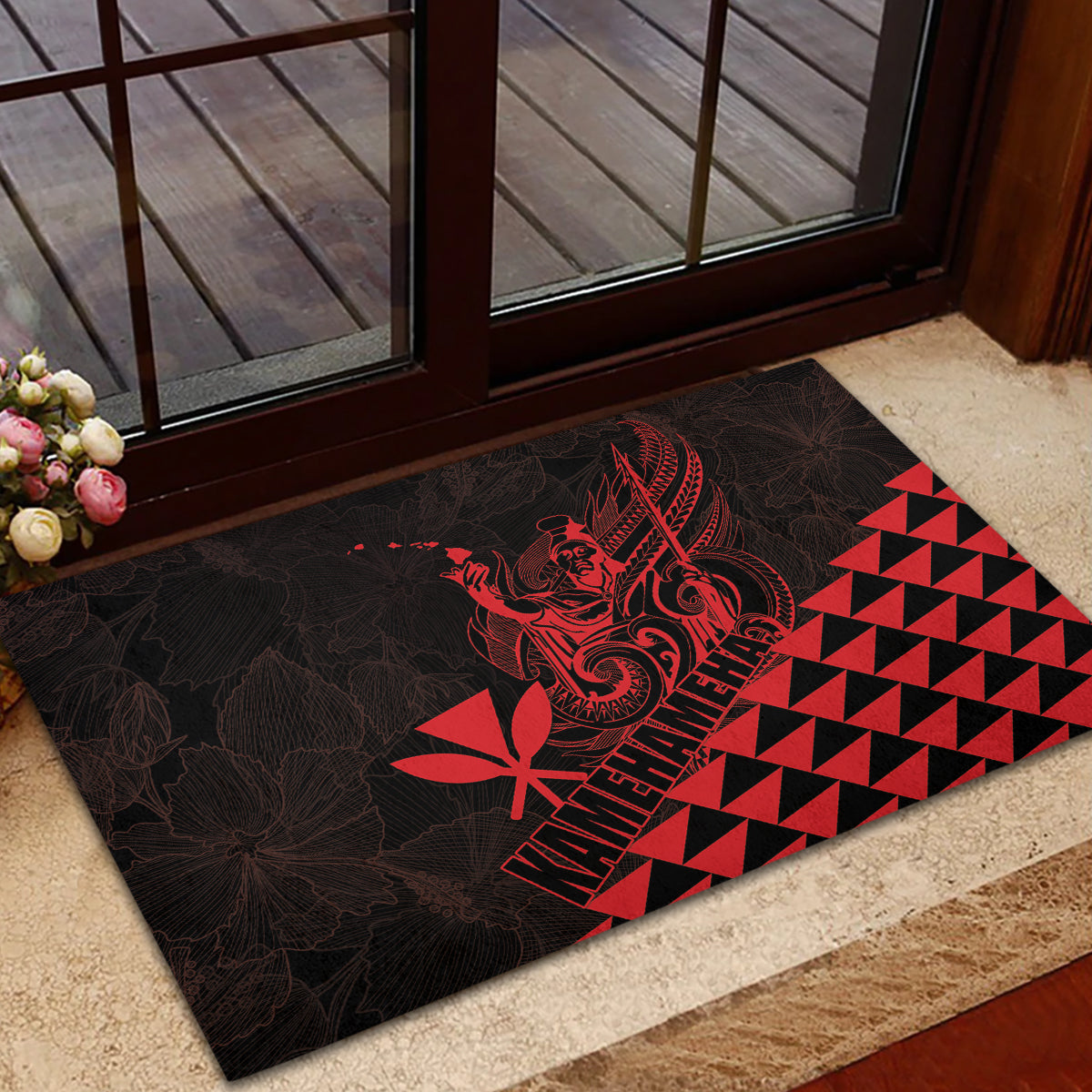 King Kamehameha Day Rubber Doormat Kakau Polynesian Pattern