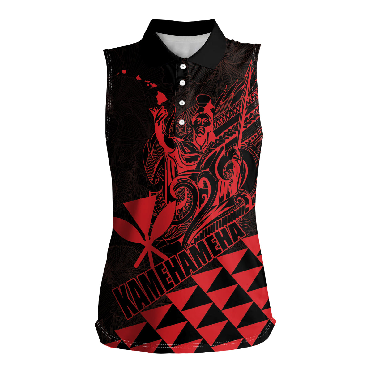 Personalized King Kamehameha Day Women Sleeveless Polo Shirt Kakau Polynesian Pattern