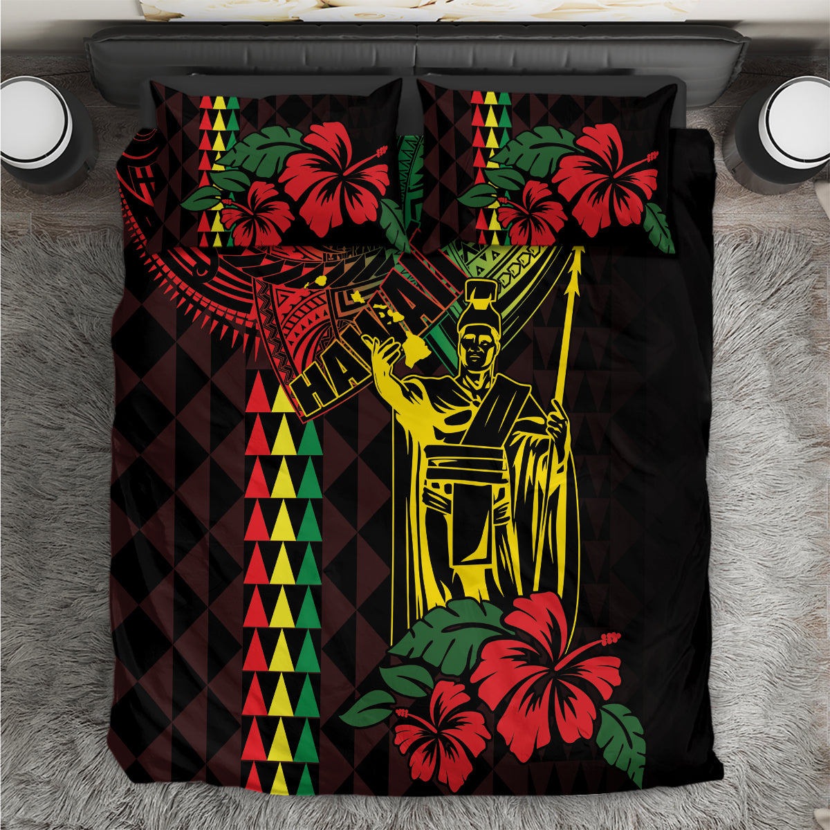 King Kamehameha Day Bedding Set Hawaii Kakau Reggae