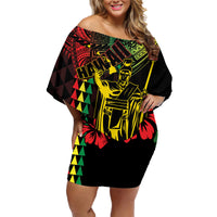 King Kamehameha Day Family Matching Off Shoulder Short Dress and Hawaiian Shirt Hawaii Kakau Reggae
