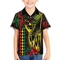 King Kamehameha Day Family Matching Puletasi and Hawaiian Shirt Hawaii Kakau Reggae LT01 Son's Shirt Black - Polynesian Pride