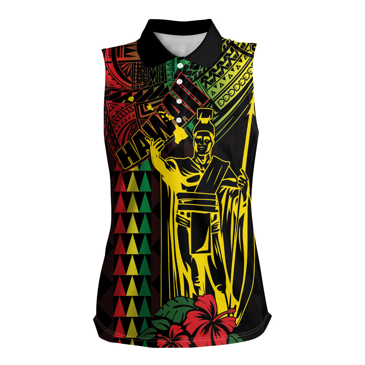 King Kamehameha Day Women Sleeveless Polo Shirt Hawaii Kakau Reggae