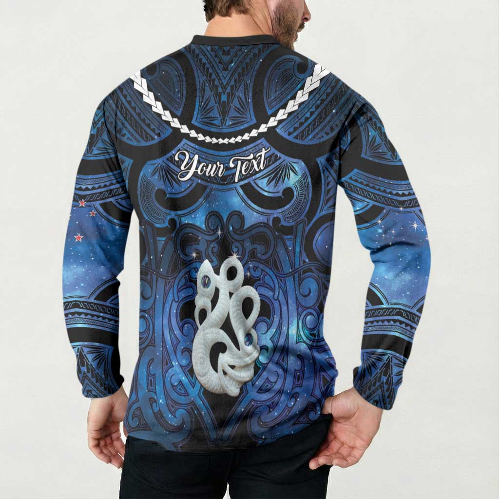 Personalized Maori Matariki Manaia Button Sweatshirt Maori Kowhaiwhai Pattern Galaxy