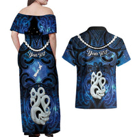 Personalized Maori Matariki Manaia Couples Matching Off Shoulder Maxi Dress and Hawaiian Shirt Maori Kowhaiwhai Pattern Galaxy LT01 - Polynesian Pride