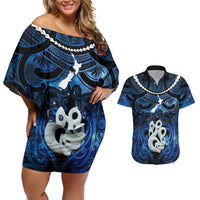 Personalized Maori Matariki Manaia Couples Matching Off Shoulder Short Dress and Hawaiian Shirt Maori Kowhaiwhai Pattern Galaxy