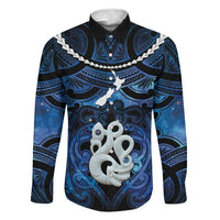 Personalized Maori Matariki Manaia Family Matching Long Sleeve Bodycon Dress and Hawaiian Shirt Maori Kowhaiwhai Pattern Galaxy LT01 Dad's Shirt - Long Sleeve Blue - Polynesian Pride
