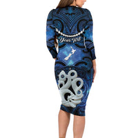 Personalized Maori Matariki Manaia Family Matching Long Sleeve Bodycon Dress and Hawaiian Shirt Maori Kowhaiwhai Pattern Galaxy LT01 - Polynesian Pride