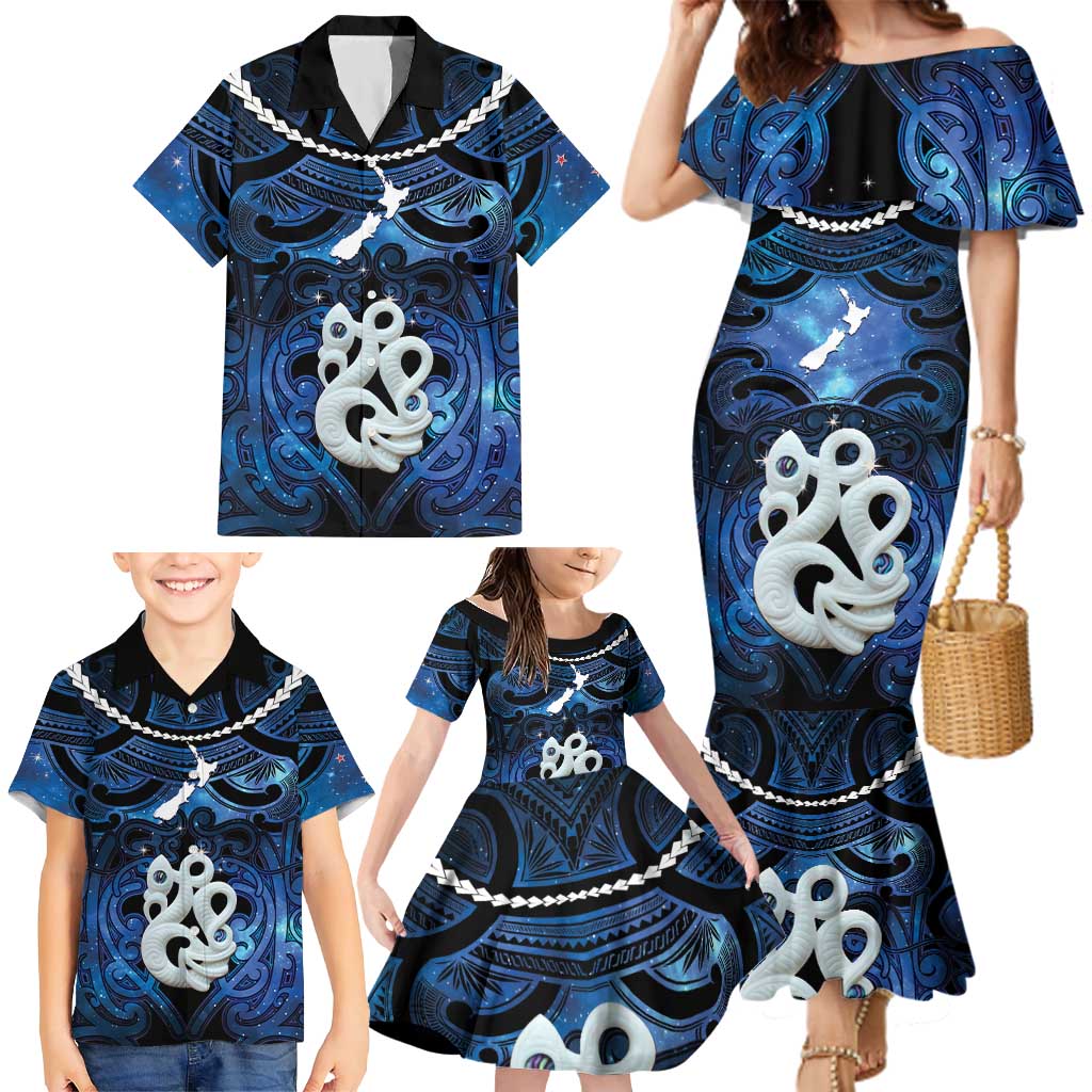 Personalized Maori Matariki Manaia Family Matching Mermaid Dress and Hawaiian Shirt Maori Kowhaiwhai Pattern Galaxy LT01 - Polynesian Pride