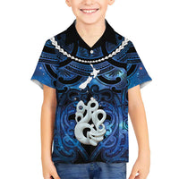 Personalized Maori Matariki Manaia Family Matching Mermaid Dress and Hawaiian Shirt Maori Kowhaiwhai Pattern Galaxy LT01 Son's Shirt Blue - Polynesian Pride