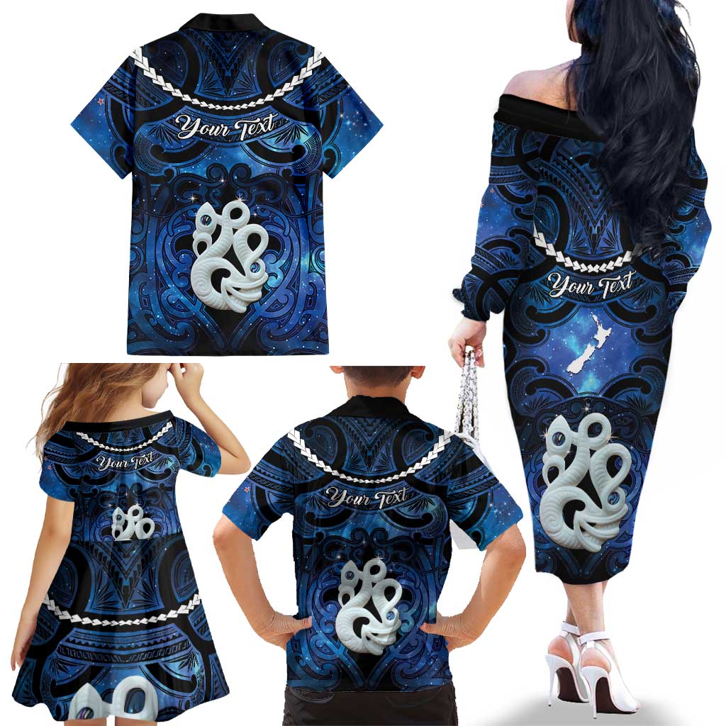 Personalized Maori Matariki Manaia Family Matching Off The Shoulder Long Sleeve Dress and Hawaiian Shirt Maori Kowhaiwhai Pattern Galaxy LT01 - Polynesian Pride