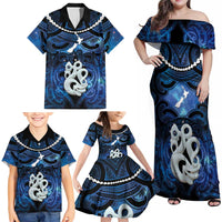 Personalized Maori Matariki Manaia Family Matching Off Shoulder Maxi Dress and Hawaiian Shirt Maori Kowhaiwhai Pattern Galaxy