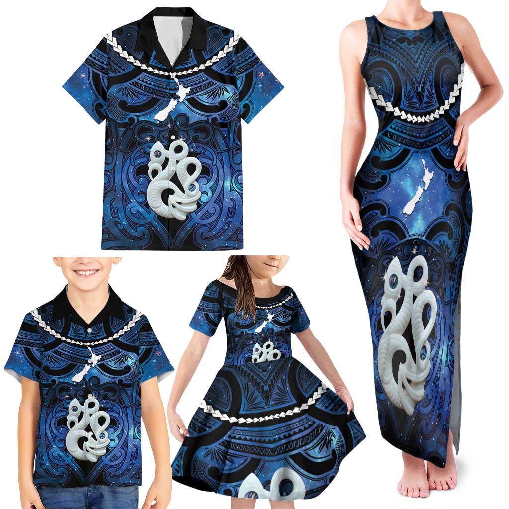 Personalized Maori Matariki Manaia Family Matching Tank Maxi Dress and Hawaiian Shirt Maori Kowhaiwhai Pattern Galaxy LT01 - Polynesian Pride