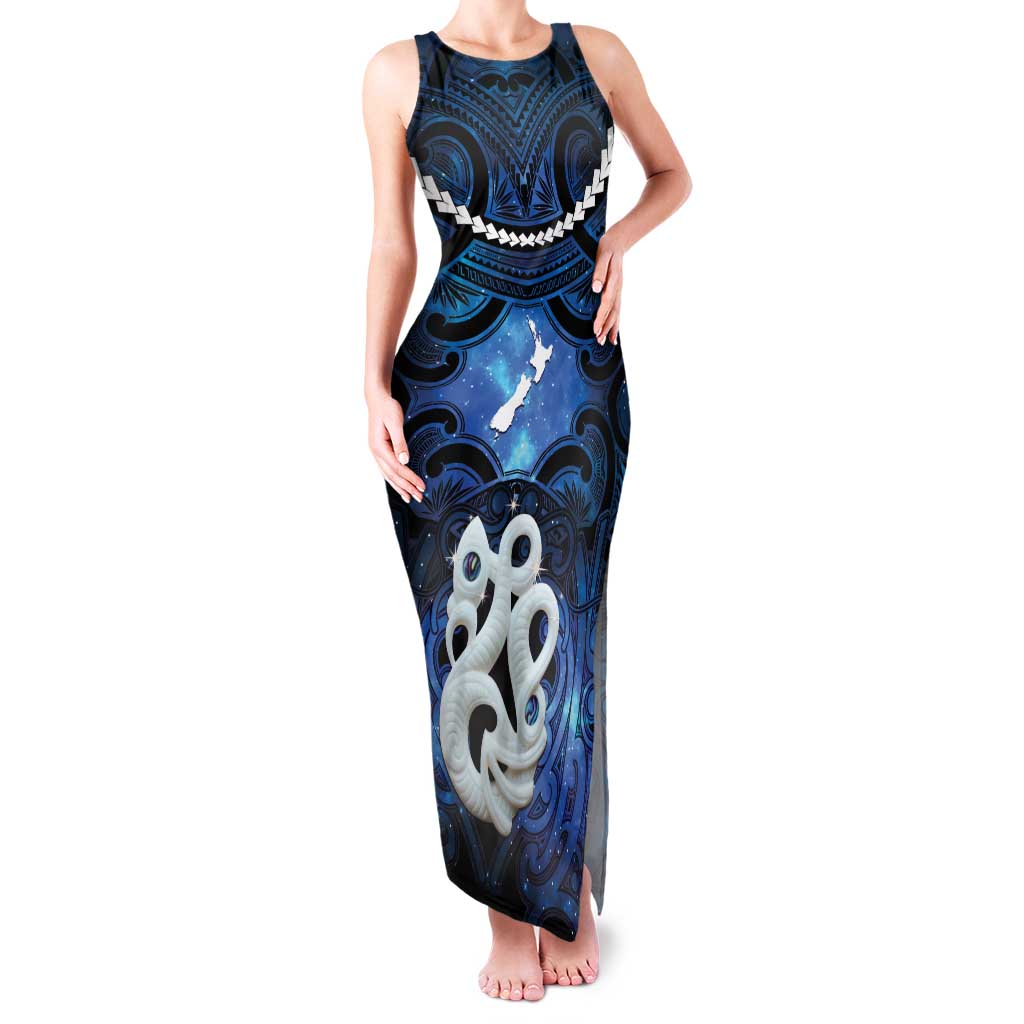 Personalized Maori Matariki Manaia Family Matching Tank Maxi Dress and Hawaiian Shirt Maori Kowhaiwhai Pattern Galaxy LT01 Mom's Dress Blue - Polynesian Pride