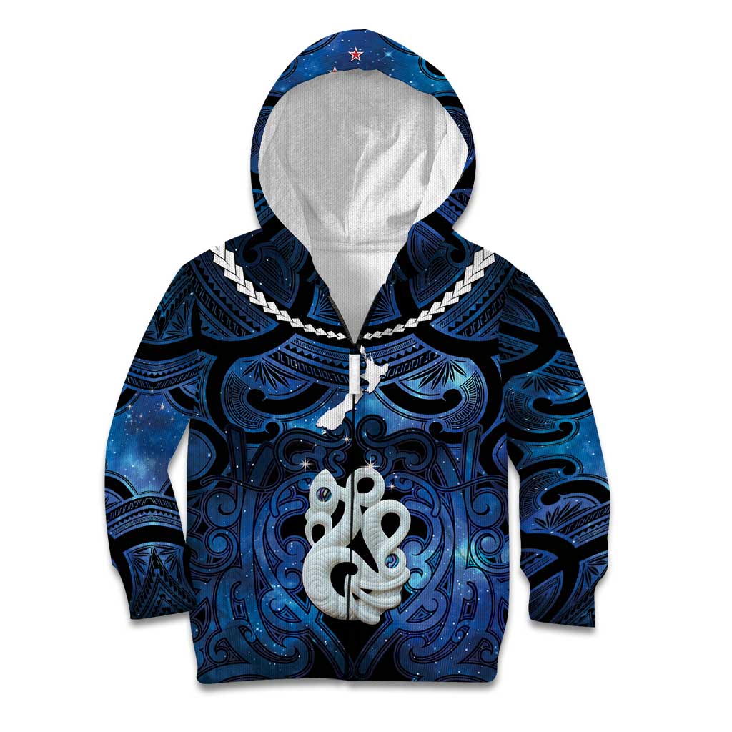 Personalized Maori Matariki Manaia Kid Hoodie Maori Kowhaiwhai Pattern Galaxy