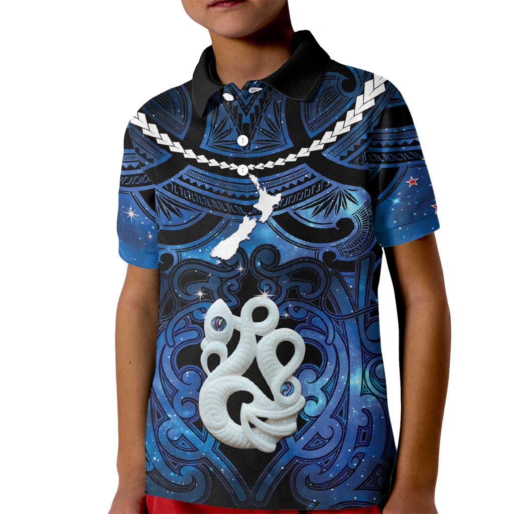 Personalized Maori Matariki Manaia Kid Polo Shirt Maori Kowhaiwhai Pattern Galaxy