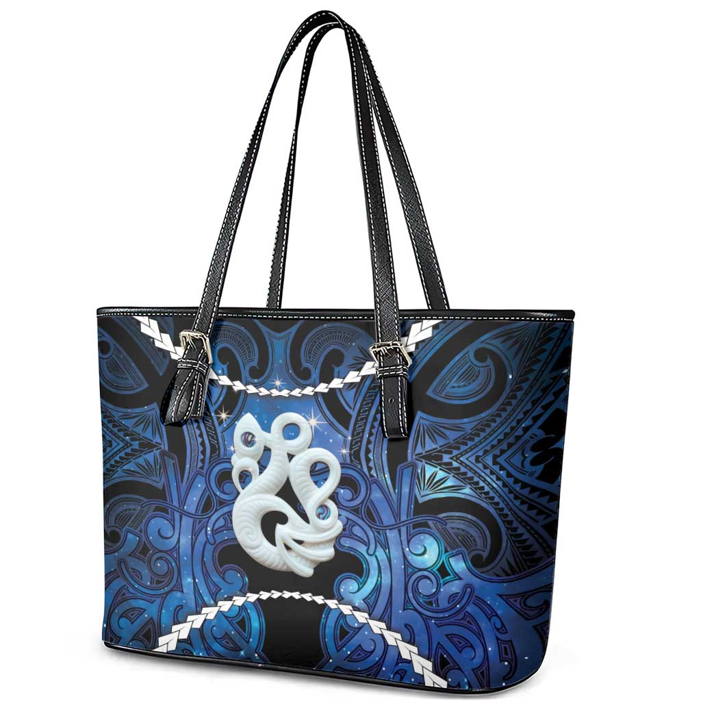 Maori Matariki Manaia Leather Tote Bag Maori Kowhaiwhai Pattern Galaxy