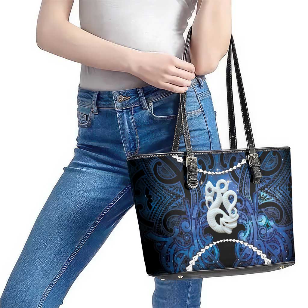Maori Matariki Manaia Leather Tote Bag Maori Kowhaiwhai Pattern Galaxy