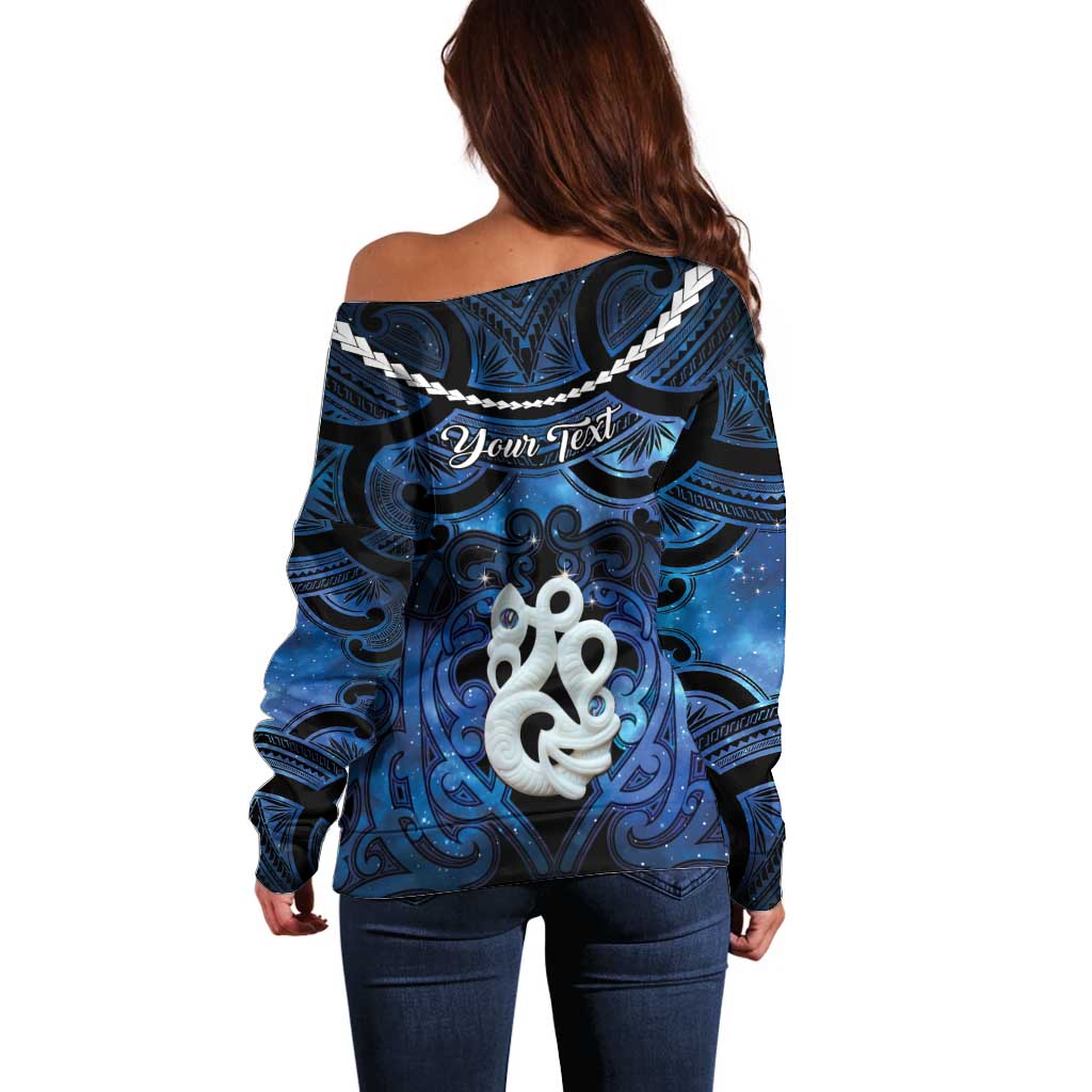 Personalized Maori Matariki Manaia Off Shoulder Sweater Maori Kowhaiwhai Pattern Galaxy