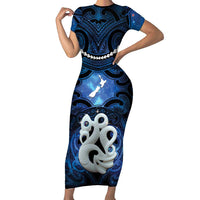 Personalized Maori Matariki Manaia Short Sleeve Bodycon Dress Maori Kowhaiwhai Pattern Galaxy