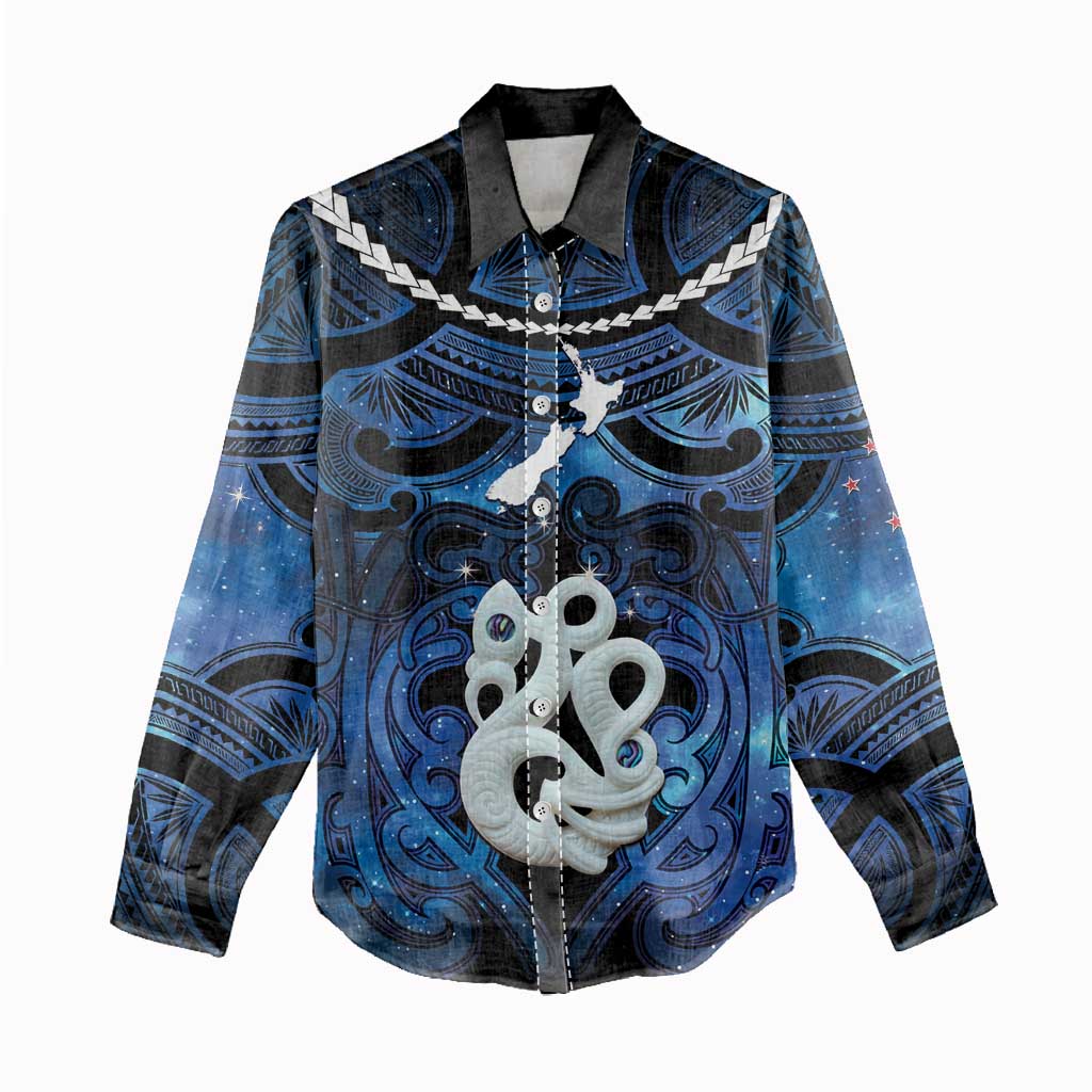 Personalized Maori Matariki Manaia Women Casual Shirt Maori Kowhaiwhai Pattern Galaxy