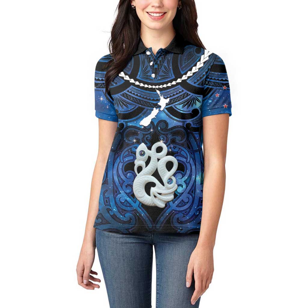 Personalized Maori Matariki Manaia Women Polo Shirt Maori Kowhaiwhai Pattern Galaxy