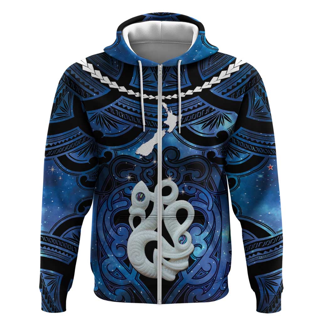 Personalized Maori Matariki Manaia Zip Hoodie Maori Kowhaiwhai Pattern Galaxy