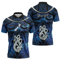 Personalized Maori Matariki Manaia Zipper Polo Shirt Maori Kowhaiwhai Pattern Galaxy