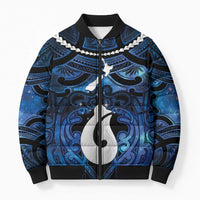 Personalized Maori Matariki Hei Matau Bomber Puffer Jacket Maori Kowhaiwhai Pattern Galaxy