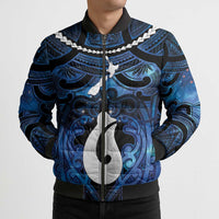 Personalized Maori Matariki Hei Matau Bomber Puffer Jacket Maori Kowhaiwhai Pattern Galaxy