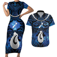 Personalized Maori Matariki Hei Matau Couples Matching Short Sleeve Bodycon Dress and Hawaiian Shirt Maori Kowhaiwhai Pattern Galaxy