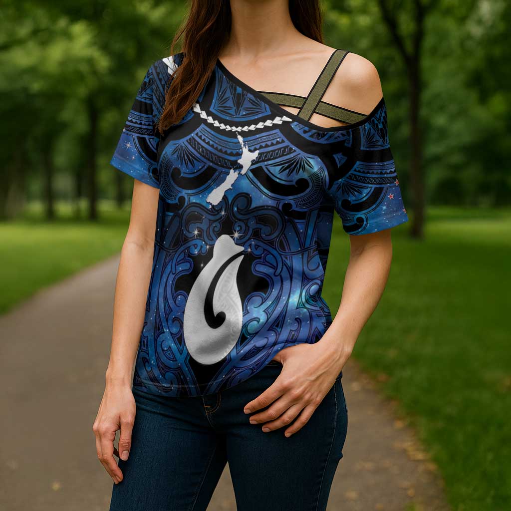 Personalized Maori Matariki Hei Matau Cross Shoulder Shirt Maori Kowhaiwhai Pattern Galaxy
