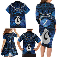 Personalized Maori Matariki Hei Matau Family Matching Long Sleeve Bodycon Dress and Hawaiian Shirt Maori Kowhaiwhai Pattern Galaxy LT01 - Polynesian Pride