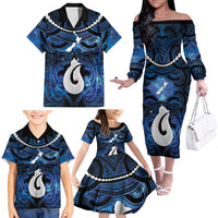 Personalized Maori Matariki Hei Matau Family Matching Off The Shoulder Long Sleeve Dress and Hawaiian Shirt Maori Kowhaiwhai Pattern Galaxy LT01 - Polynesian Pride