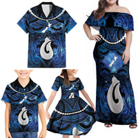 Personalized Maori Matariki Hei Matau Family Matching Off Shoulder Maxi Dress and Hawaiian Shirt Maori Kowhaiwhai Pattern Galaxy LT01 - Polynesian Pride