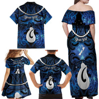 Personalized Maori Matariki Hei Matau Family Matching Off Shoulder Maxi Dress and Hawaiian Shirt Maori Kowhaiwhai Pattern Galaxy LT01 - Polynesian Pride