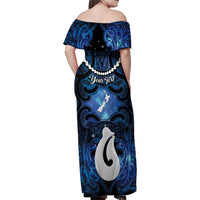 Personalized Maori Matariki Hei Matau Family Matching Off Shoulder Maxi Dress and Hawaiian Shirt Maori Kowhaiwhai Pattern Galaxy LT01 - Polynesian Pride