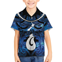 Personalized Maori Matariki Hei Matau Family Matching Short Sleeve Bodycon Dress and Hawaiian Shirt Maori Kowhaiwhai Pattern Galaxy LT01 Son's Shirt Blue - Polynesian Pride