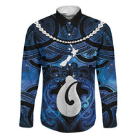 Personalized Maori Matariki Hei Matau Family Matching Summer Maxi Dress and Hawaiian Shirt Maori Kowhaiwhai Pattern Galaxy LT01 Dad's Shirt - Long Sleeve Blue - Polynesian Pride