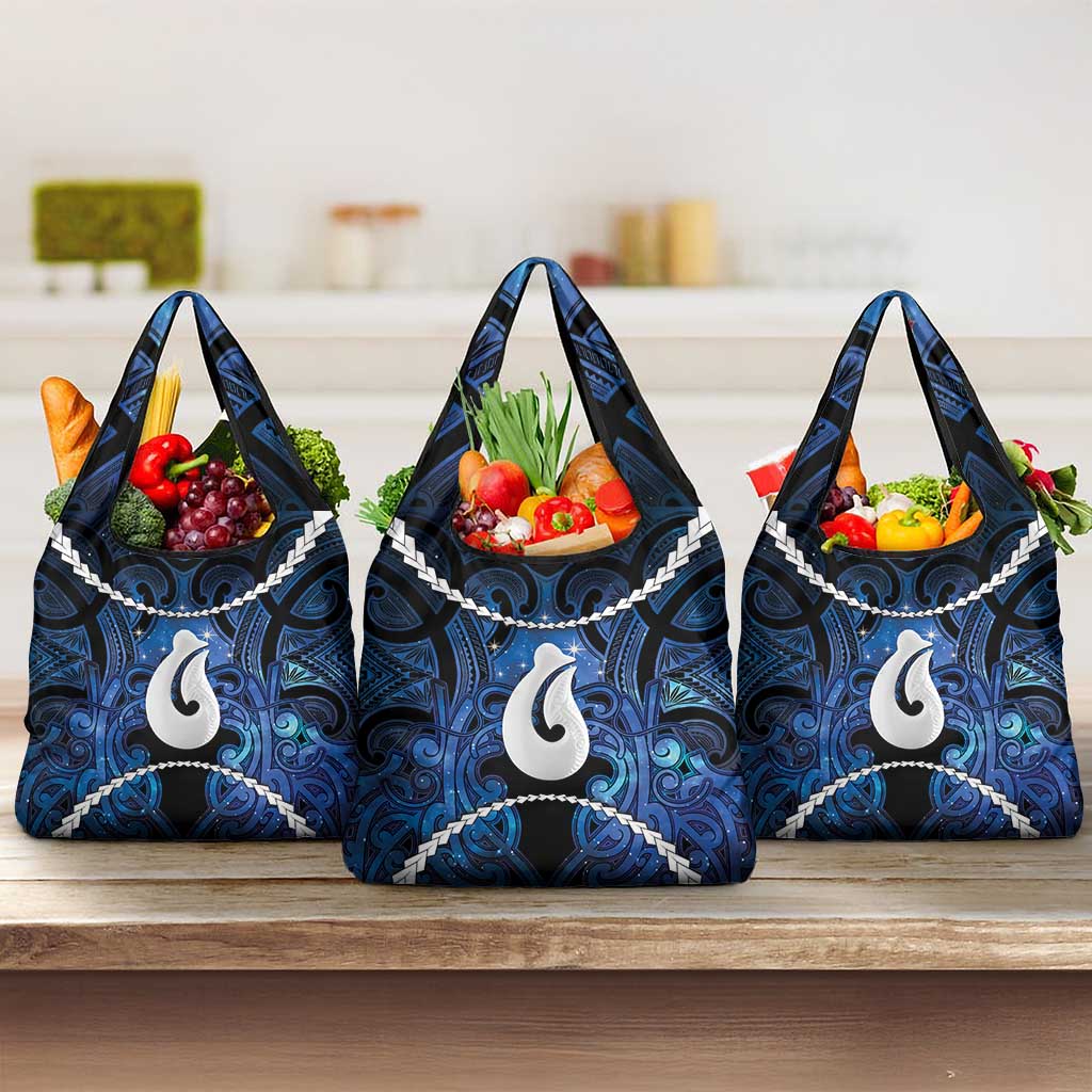 Maori Matariki Hei Matau Grocery Bag Maori Kowhaiwhai Pattern Galaxy