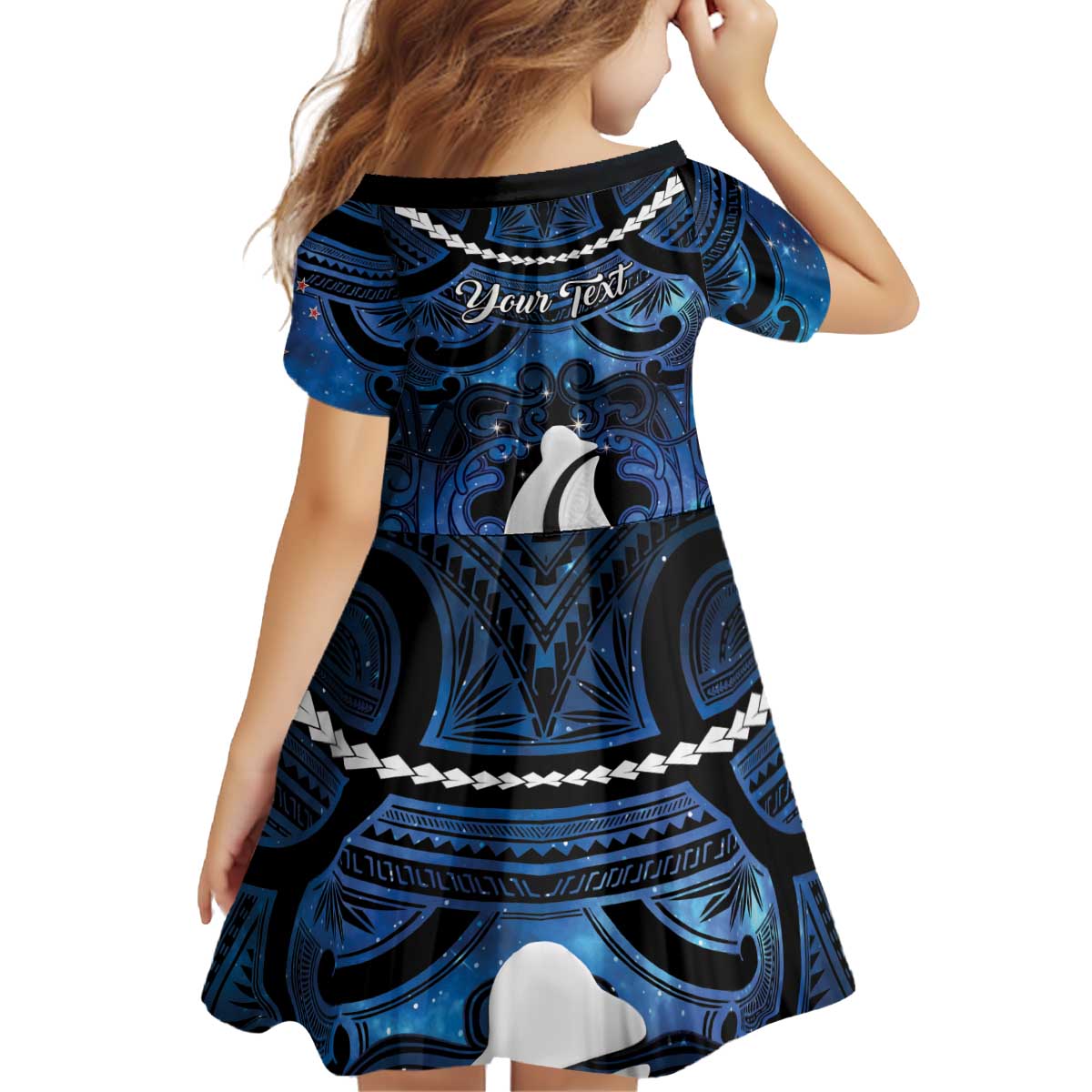 Personalized Maori Matariki Hei Matau Kid Short Sleeve Dress Maori Kowhaiwhai Pattern Galaxy
