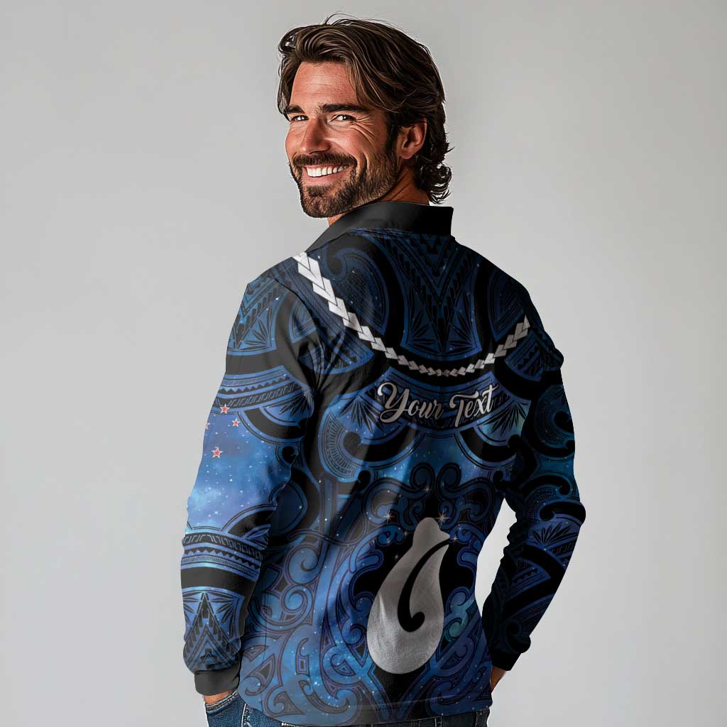 Personalized Maori Matariki Hei Matau Long Sleeve Polo Shirt Maori Kowhaiwhai Pattern Galaxy