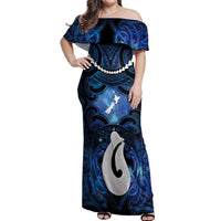 Personalized Maori Matariki Hei Matau Off Shoulder Maxi Dress Maori Kowhaiwhai Pattern Galaxy