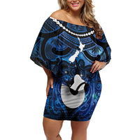 Personalized Maori Matariki Hei Matau Off Shoulder Short Dress Maori Kowhaiwhai Pattern Galaxy