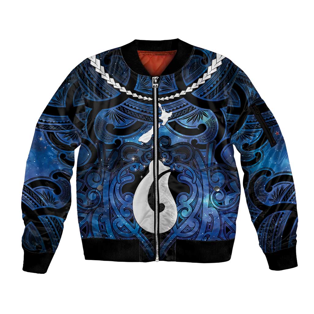 Personalized Maori Matariki Hei Matau Sleeve Zip Bomber Jacket Maori Kowhaiwhai Pattern Galaxy